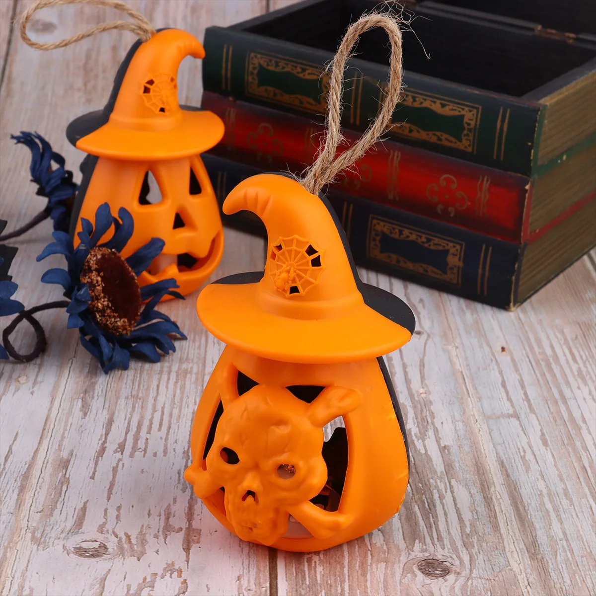 2Pcs Black and Orange Halloween -Like Lamp Long Durability Flameless Safety Design for Pumpkin Decoration Festival Use