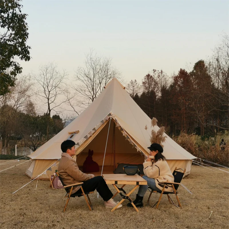 Wholesale Customized Outdoor Canvas Bell Tent New Design with Two Doors for 3M 4M 5M 6M  Campers