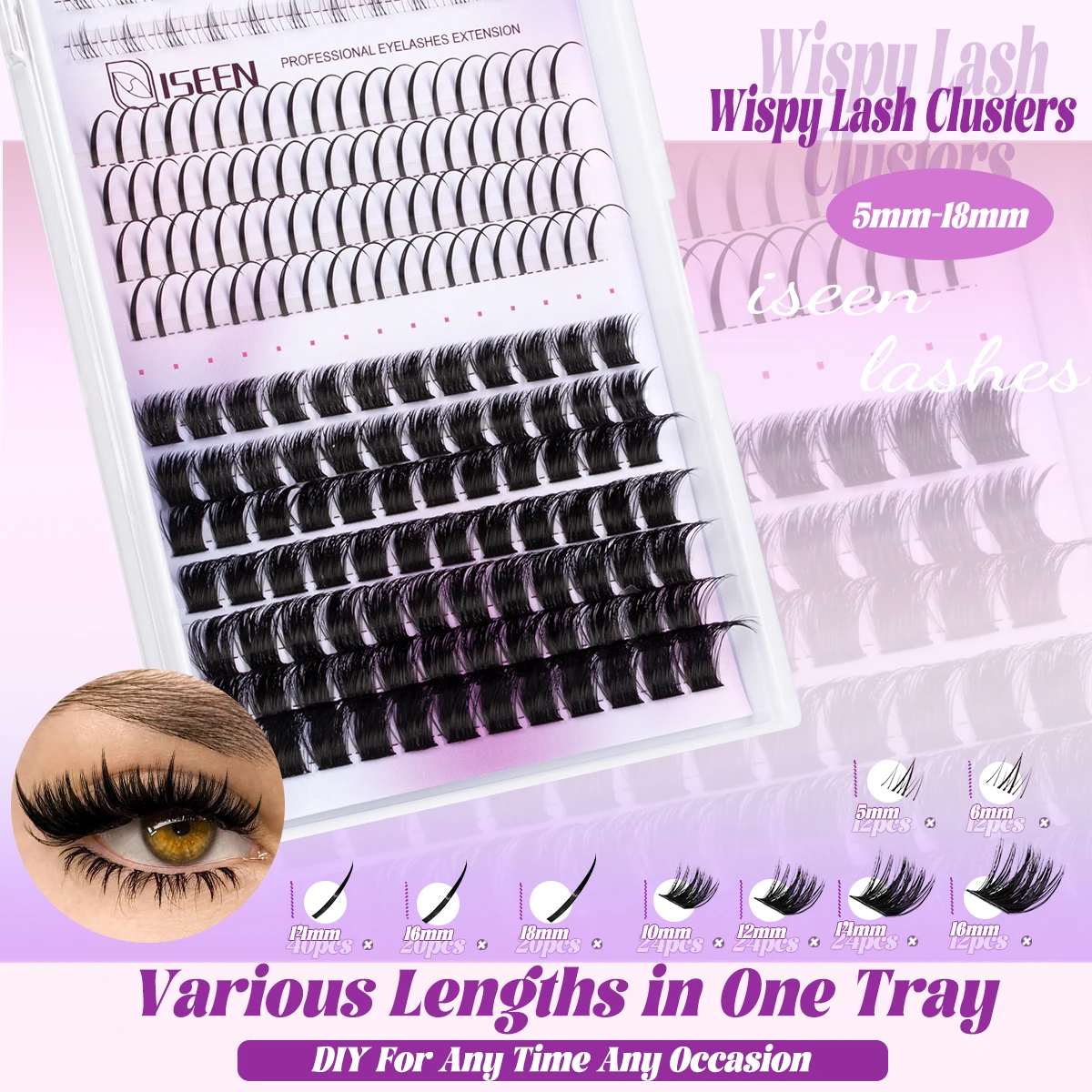 DIYまつげエクステキット、3種類のミックスまつげエクステ、ボンドとシーラー、まつげピンセット付き個別まつげキット