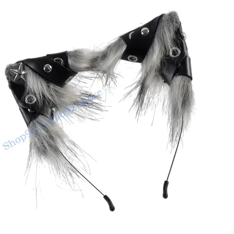Diadema con orejas lobo/zorros/gatos piel sintética H9ED, diadema para Cosplay, diadema con orejas animales