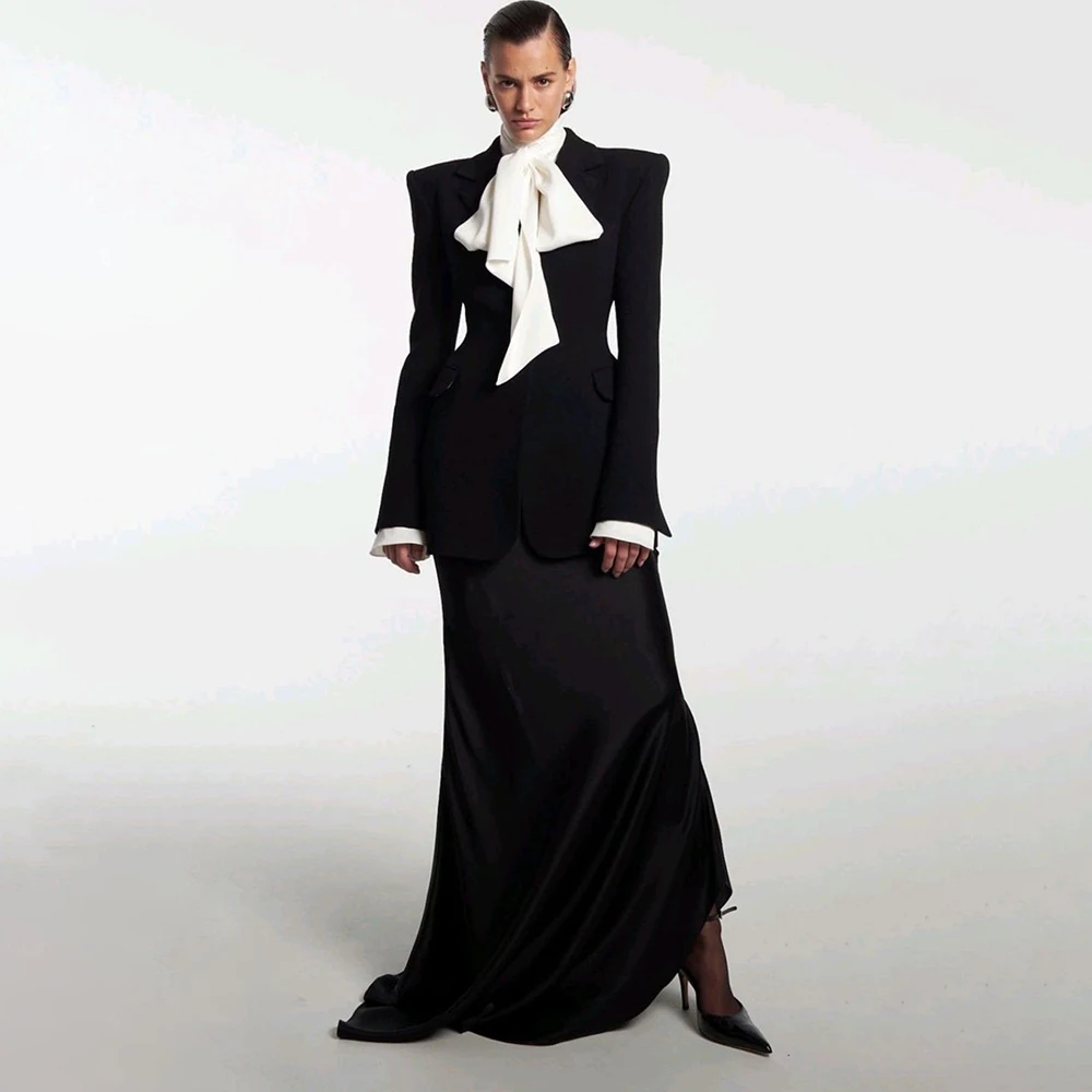 

Women's Suit with A Skirt New Two Piece Ladies Set Notch Lapel Single Button Blazer Elegant Evening Party Banquet Costume