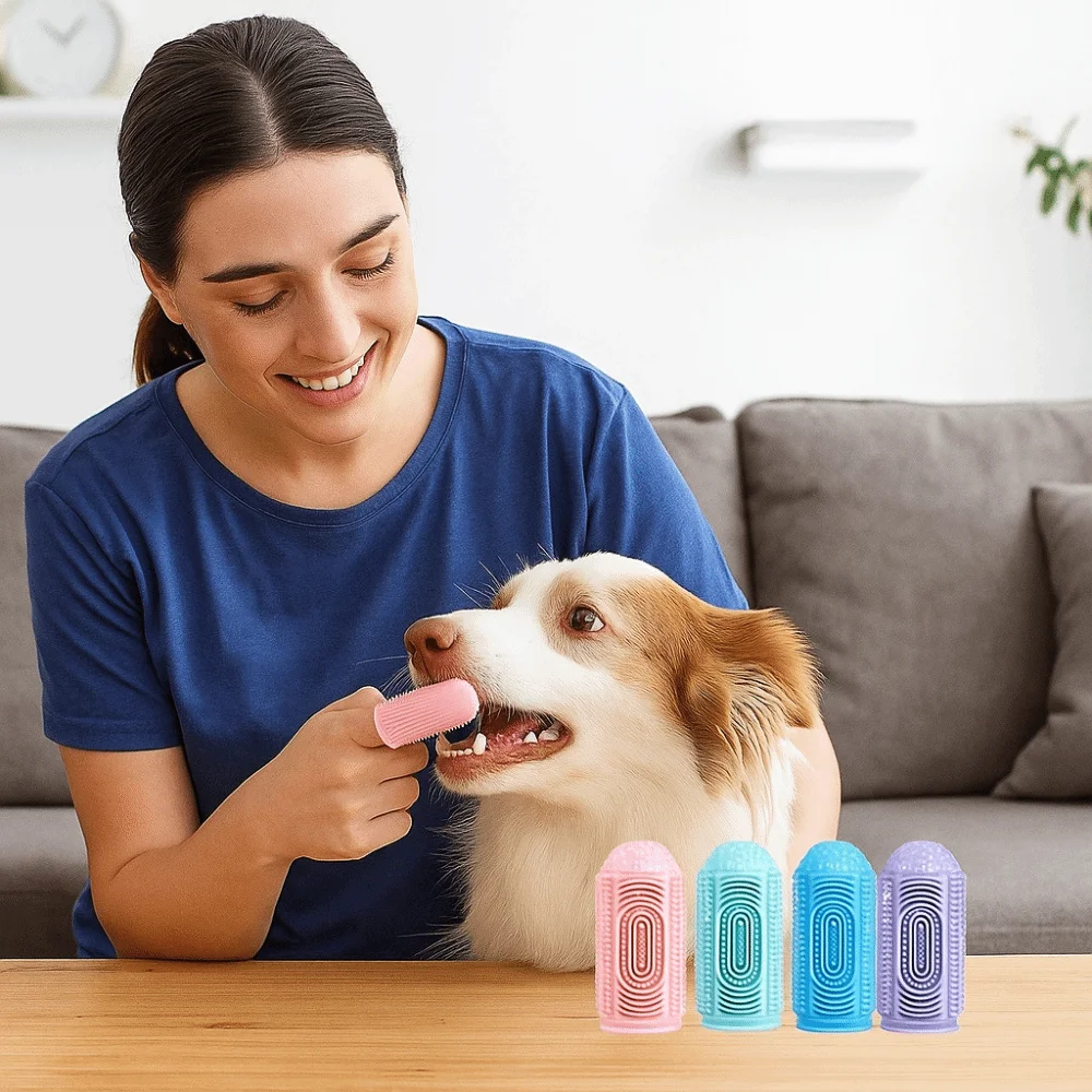 

4pcs/set Silicone Pet Finger Cots Colorful Bite Resistant Pet Toothbrushes Comfortable Soft Dog Finger Toothbrush