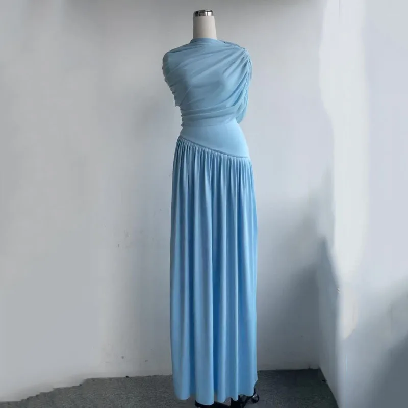 HKSH صيف خريف جديد إمرأة متخصص تصميم أنيق فستان منعش عصري الخصر مقصوص التخسيس مطوي تقسم فساتين شبكية HK9451