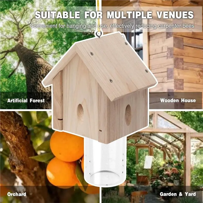 AAAF Nature Chalet Style Wood Carpenter Bee Trap For Outside Best Bee Trap Wood Boring Bee Trap Outdoor