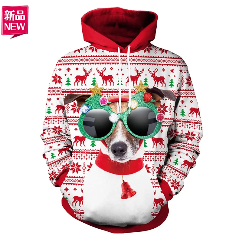 Happy Christmas 3D Printed New In Hoodies & Sweatshirts Cute Santa Claus Reindeer Graphic Hooded Hoody Fashion Mens Clothing Top