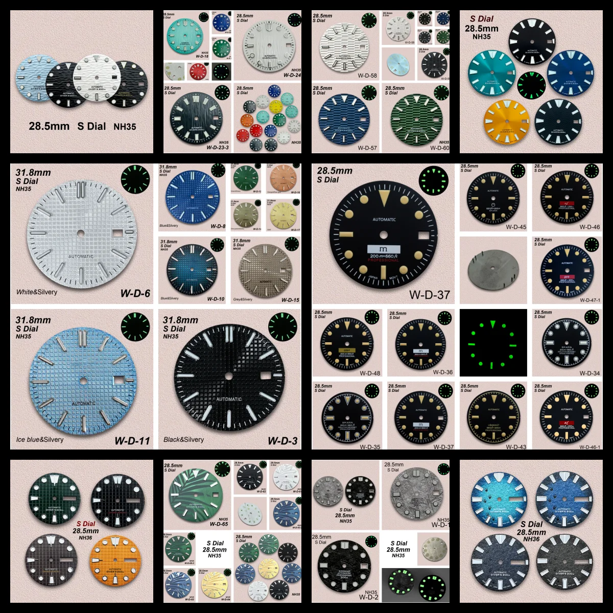 

28.5/31.8mm Oak/Wave/Retro/Meteorite S Logo Dial Fit NH35/NH36 Movement Green Luminous Quality Watch Modification Accessories