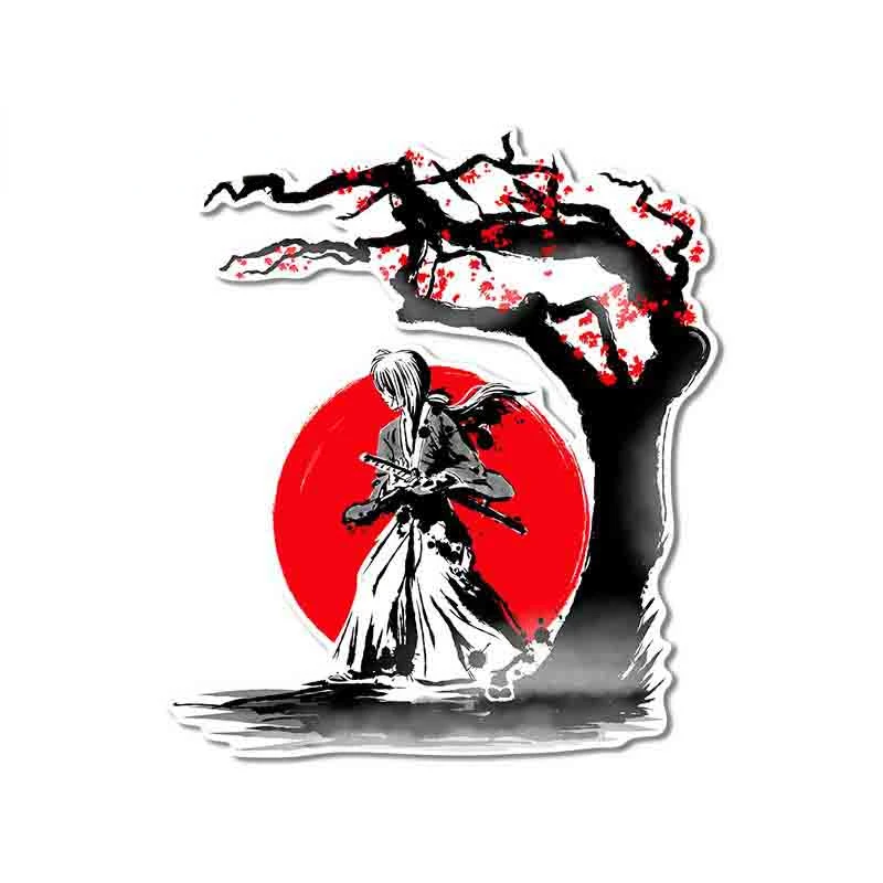 V1740# Car Sticker Japanese Landscape Silhouette Cartoon Decal For Minibus, Trunk, Bumper Waterproof Sticker