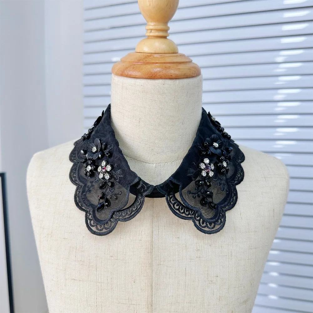 Insignia de cuello nuevo para mujer, cuello de encaje, accesorio de cuello de camisa, chal con cordones, vestido versátil con cuello de muñeca, decoración de blusa