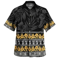 Guam Hawaiian Shirt For Men Fashion Polynesia Hibiscus Flower Oversized Shirts Summer Beach Blouse Button Lapel Short Sleeves