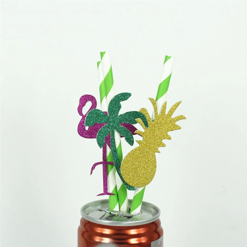 

24Pcs Flamingo Pineapple Coconut Tree Paper Straws Hawaiian Party Decorative Drinking Straws Luau Bbq Table Decoration