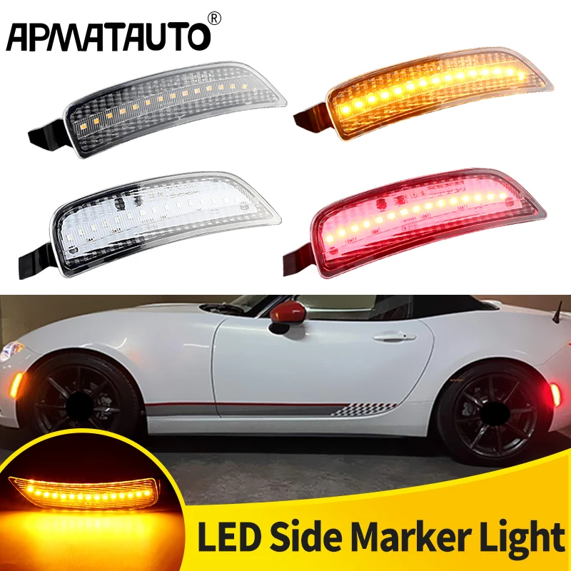 

4PCS LED Side Marker Lights Assembly Smoked Lens for Mazda MX-5 Miata ND 2016-up Front Amber & Rear Red Fender Side Marker Lamp