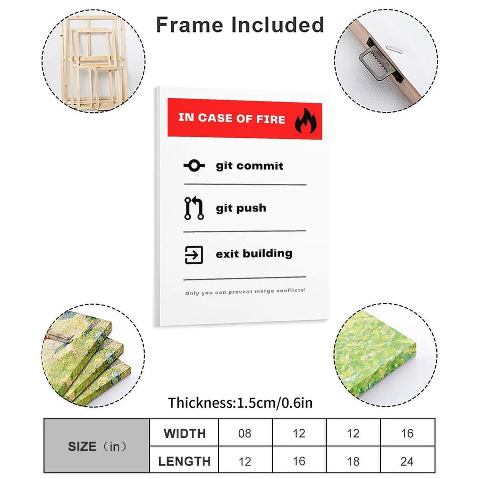 In Case Of Fire Git Commit Git Push And Exit Building Canvas Painting Bar Cave Party Framed Wall Paintings
