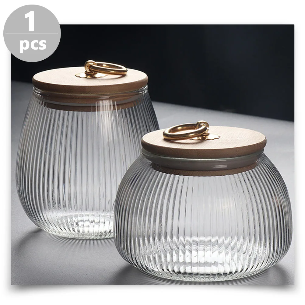 

1pc Glass Storage Jars Bamboo Lid Cereal Coffee Container Dried Food Holder Kitchen Organizing Jar for Tea Grains Beans Nuts