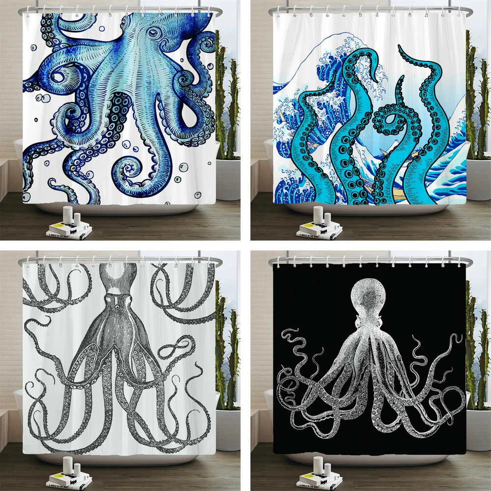 

Funny Art octopus printed shower curtain washable curtain with hook bathroom decorative curtain 3d shower curtains 300*180cm