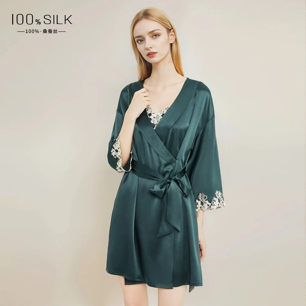 19 Momme Heavyweight Silk Nightgown & Robe - Women's Summer High-end Morning Robe, 100% Mulberry Silk Loungewear