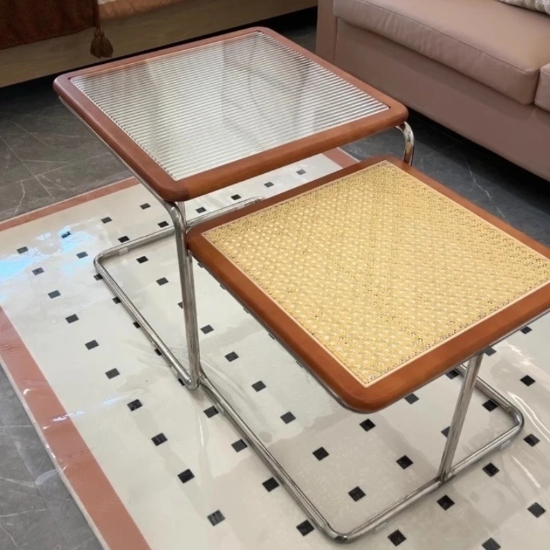 

Nesting Coffee Tables Square Coffee Table with Rattan Weave Design Nordic End Tables for Living Room Balcony Modern Furniture