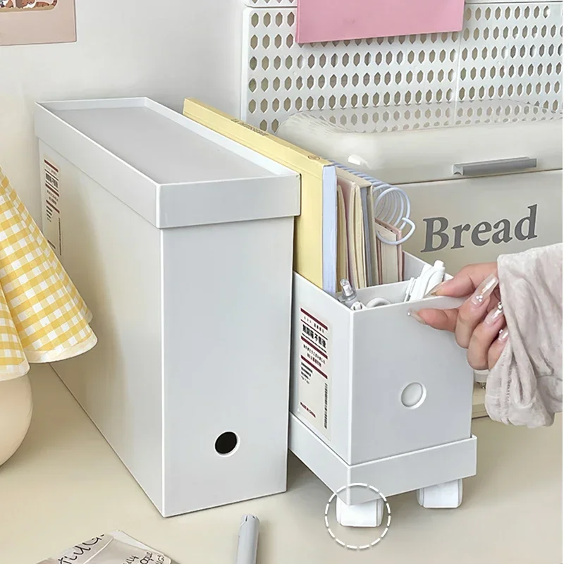 

Dustproof Covered Desktop Plastic Box Household Portable Pulley Storage Box Student Dormitory Book File Sorting Box