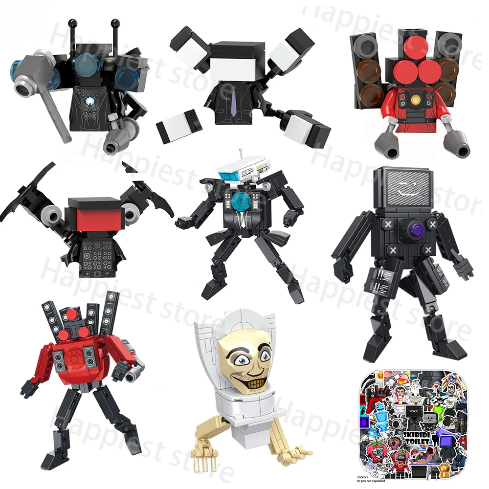 MOC Skibidi Toilet Camera Man Audio Man Figure Building Block Titan Robot Stickers Monitor Kids Accessories Collections Toys