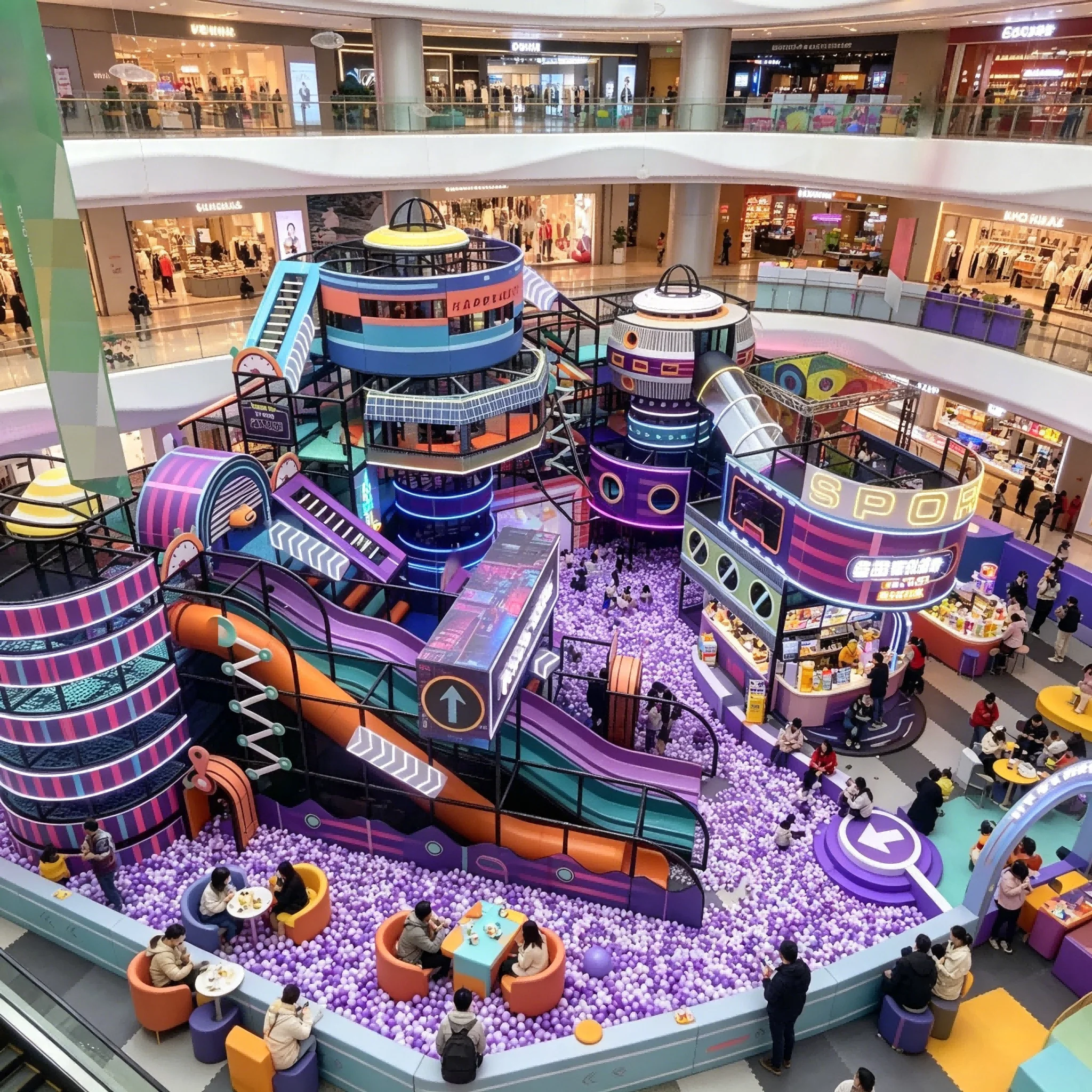 Luxury Kids Indoor Playground, CE Certified Commercial Ninja Obstacle Course, Cyberpunk Theme Amusement Equipment