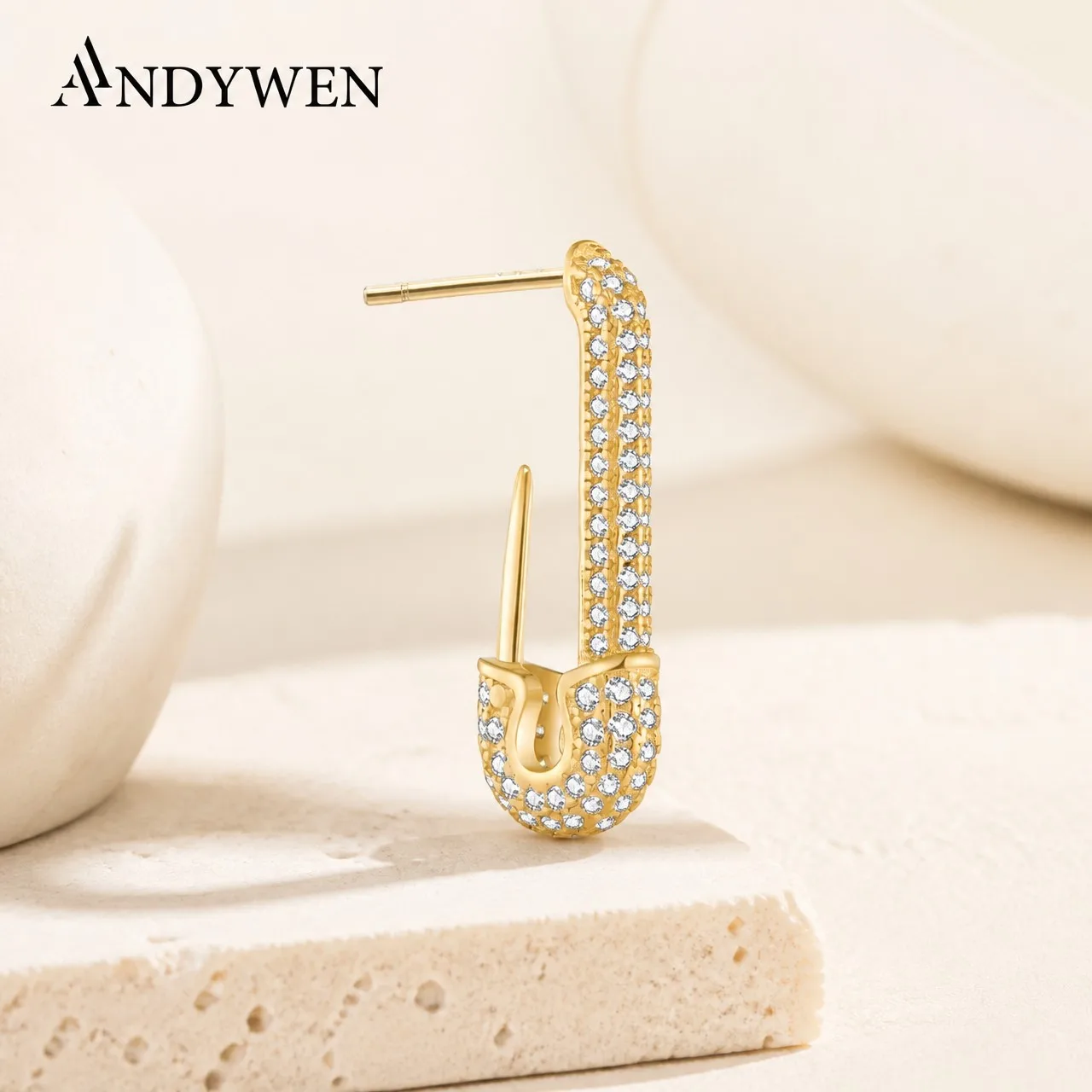 ANDYWEN 925 Sterling Silver 2 Type Gold Single Ear Zircon Pin Drop Earrings 2025 Women Crystal Trendy Jewelry Gift