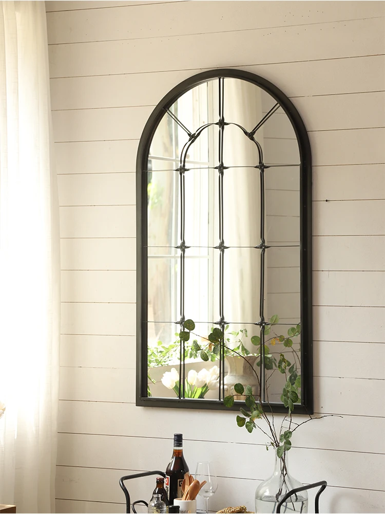 American wrought iron fan partition French entry false window wall mirror arched decoration living room dining room