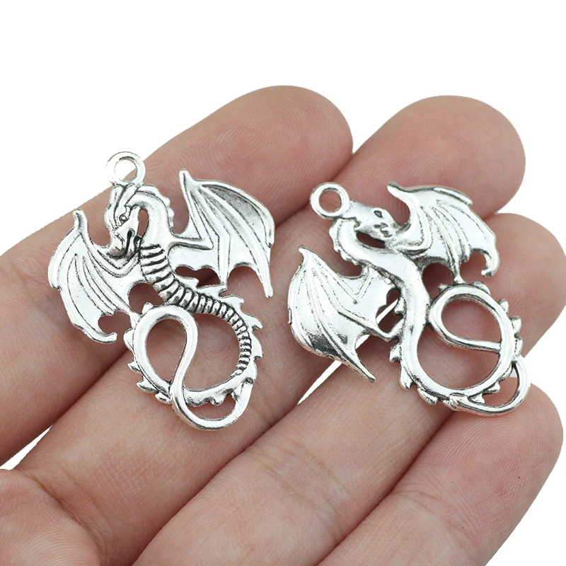 High Quality 10 Pieces/Lot 27mm*35mm Gold Color European Fiery Dragon Charms For Necklaces