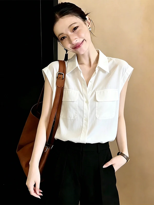 

plus Size Korean Style Unique Beautiful Turn-down Collar Shirt Women Summer Loose Meat Conceal Slimming Casual Atmosphere Top