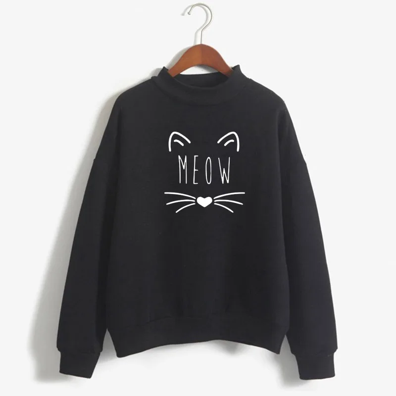 

CAT FACE MEOW Print Woman Sweatshirt Sweet Korean O-neck Knitted Pullover Thick Autumn Winter Candy Color Loose Girl Clothes