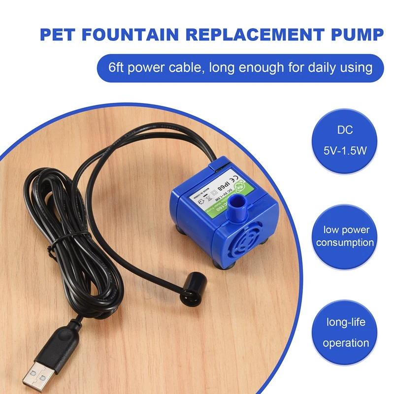 Cat Water Fountain Pump, Pet Water Fountain Pump Replacement Pump DR-DC160 Motor For Round, Flower Cap Cat Fountain