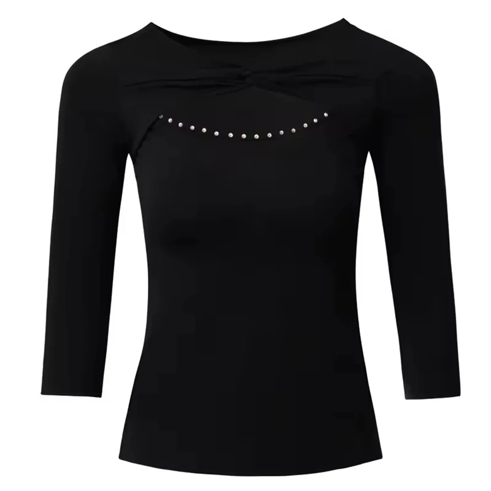 Solid Color Samba Dance Adult Tops  Modern Dance Latin Practice Girls Slim Fit Costume Women's Dance Top Competition T-shirt