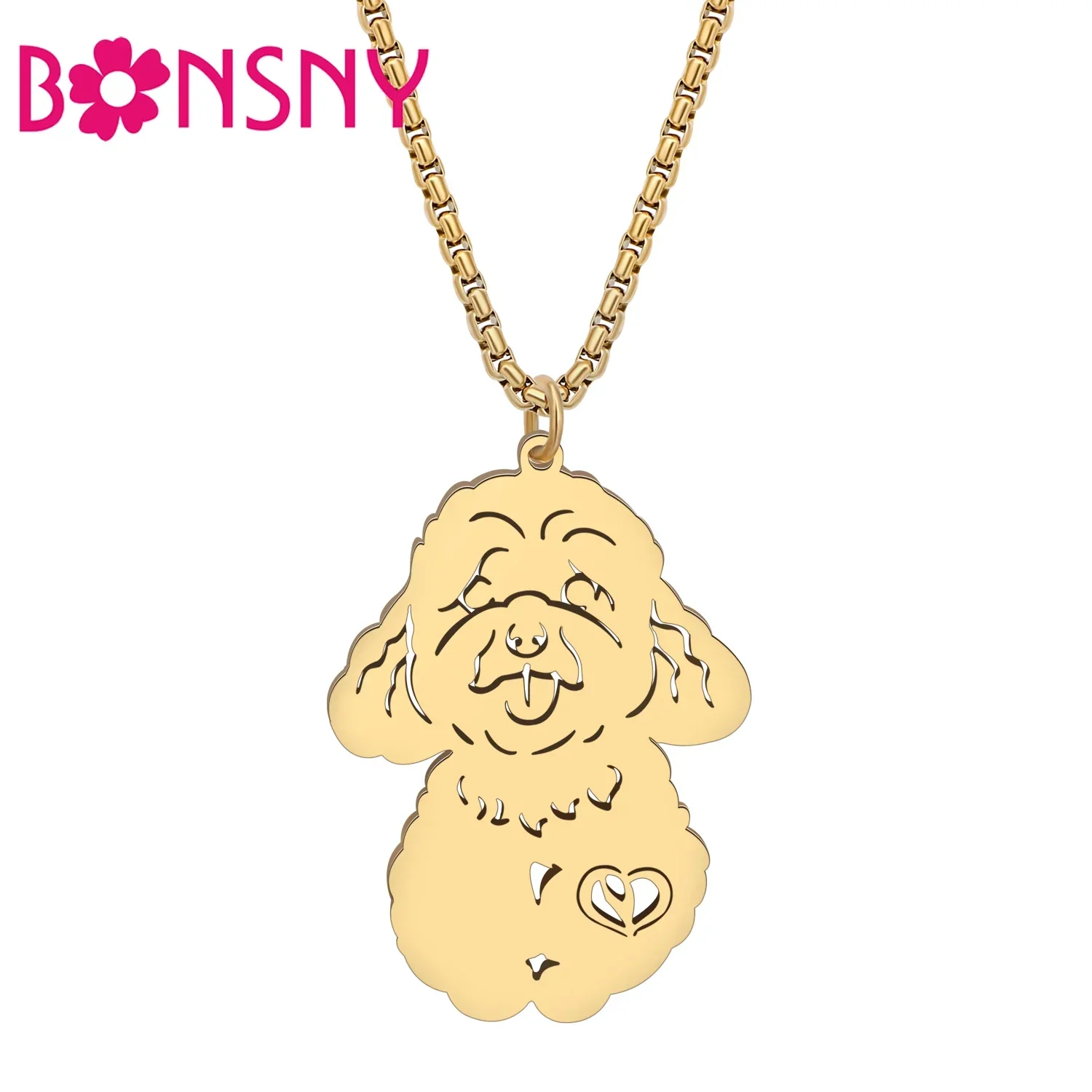 

BONSNY Stainless Steel Poodel Dog Necklace Trendy Jewelry Charm Puppy Pendant Gifts for Women Girls Kids Party Favors
