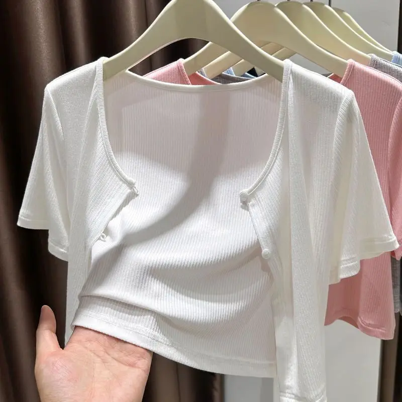 

Modal ort Sve Wrap Sun Protection Clothing Women Summer Outerwear Rib Knitted Open Cardigan Thin Loose Cover Top irt