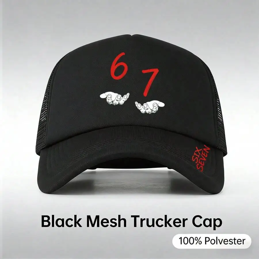 

Black Mesh Trucker Cap With Number 67 Print Unisex Casual Hat