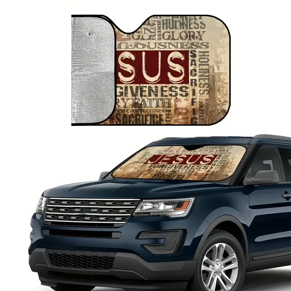 1pc Faith Text Art Background Theme Printed Sun Visor Durable Car Sun Visor Easy to Install and Remove Car Window Sun