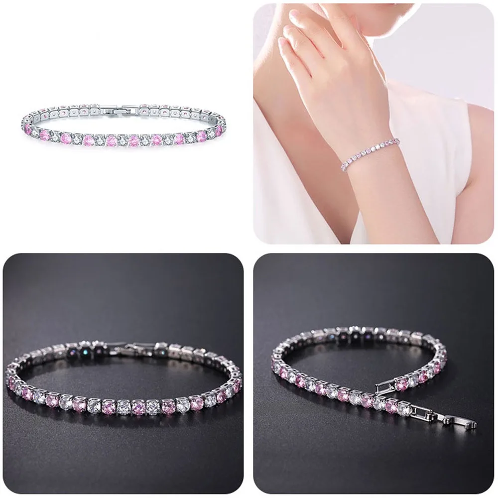 New Style White Gold Color 17cm 19cm Tennis Bracelets for Women Hand Chain Link Birthstone Female Jewelry Free Shipping