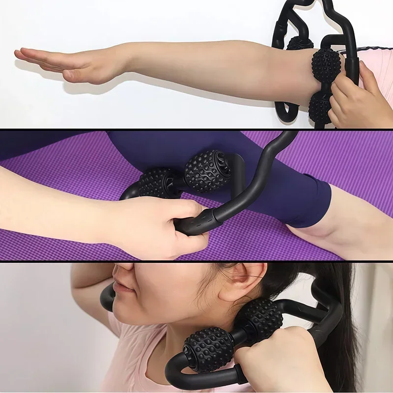 Four‑Wheel Handheld Muscle Massage Roller,Body Relax Tool for Arm Thigh Calf Leg,Yoga Fitness Training Massager Equipment
