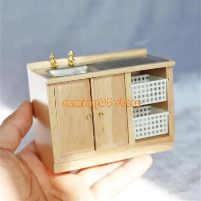 H9EC Armário pia miniatura 1/12 Acessórios cozinha escala para cozinhas casa brinquedos e banheiros