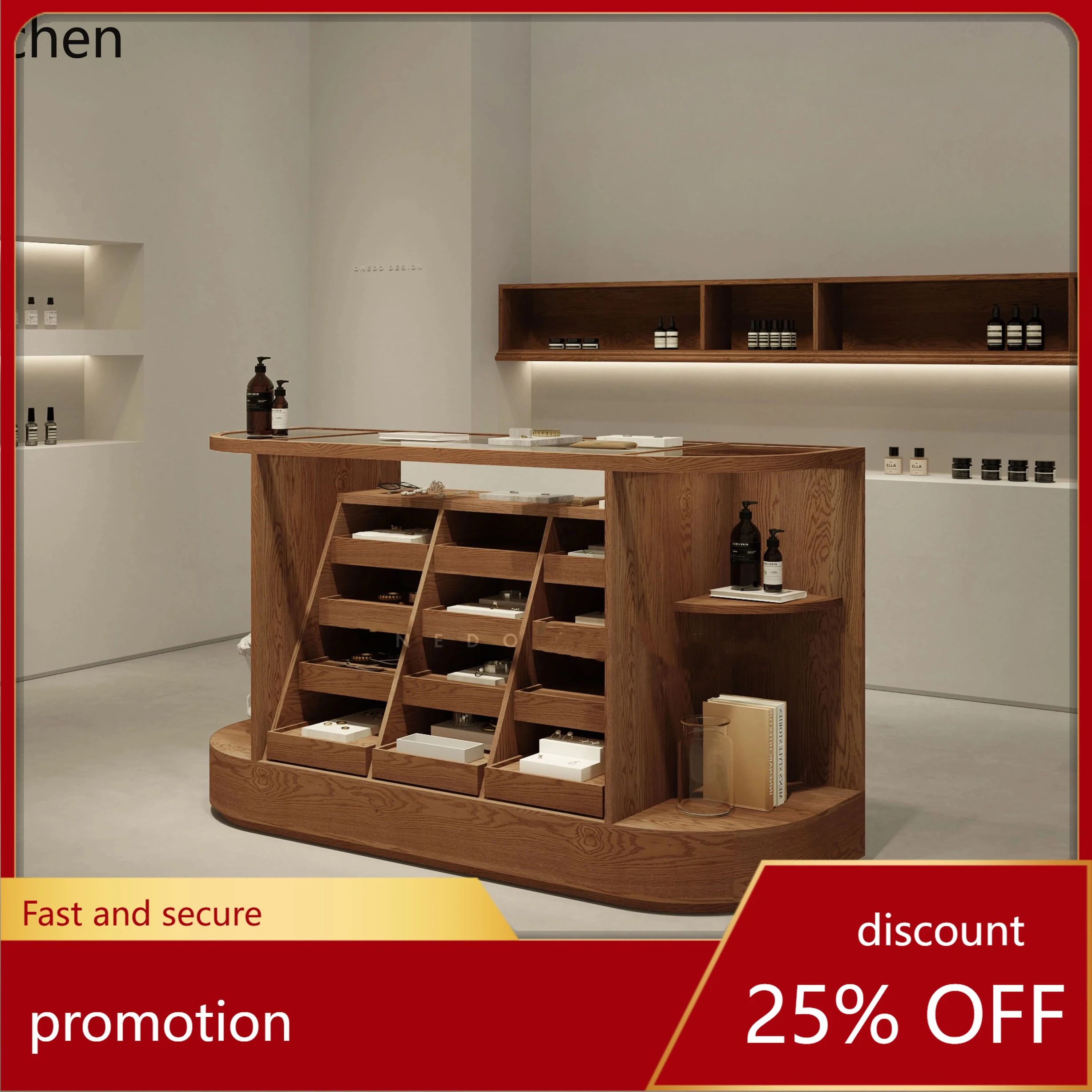 HT multi-layer multi-grid arc middle island display cabinet clothing store middle island cabinet jewelry store display cabinet