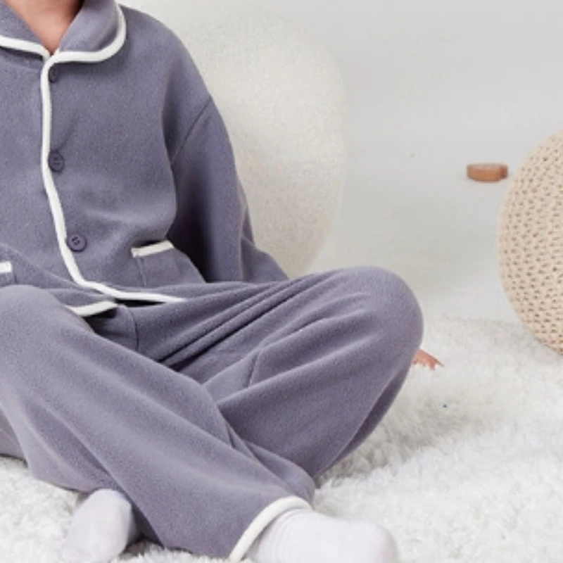 Boys Pajamas Polar Fleece Boys Pajamas Autumn and Winter Double sided Thickened Warming Solid Long-sleeved Set