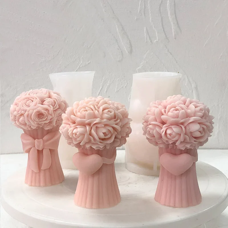 3D Rose Bouquet Silicone Candle Molds DIY Love Flower Soap Plaster Resin Making Handmade Chocolate Cake Baking Tools Home Crafts