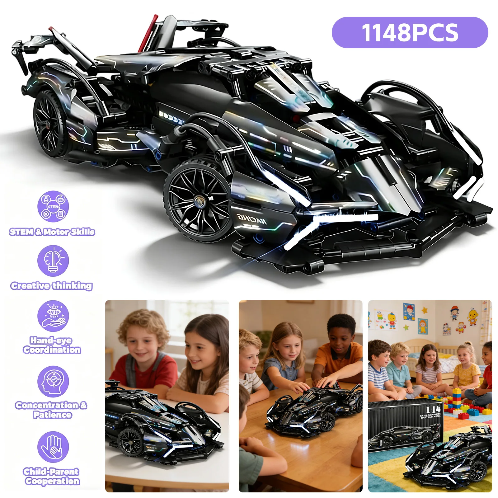 Bloques de Construcción de Coche de Carreras a Escala 1:14, Diseño Realista y Móvil, Juguete Educativo, Excelente Regalo para Niños