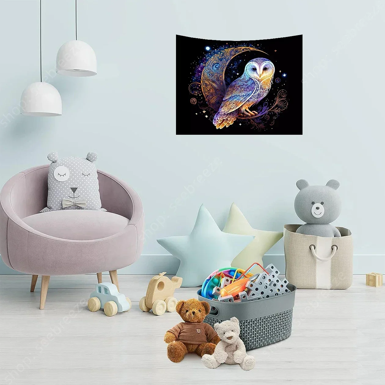 Lunar Owl Wall Tapestry Celestial Aesthetic, Moon Lovers Gift, Witch Wall Art, Ethereal Altar Cloth Trippy Room Decor Aesthetic