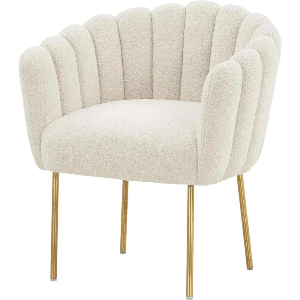 Modern Easy Clean Fake Fur Upholstered Feather Side Chair with Brushed Gold Leg