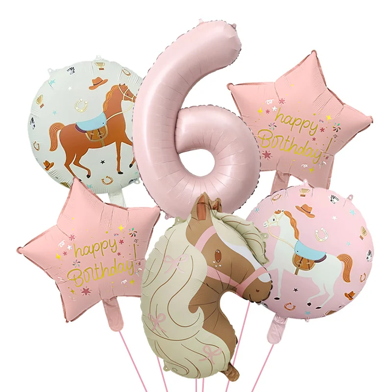 6 Stück Rosa Pony Geburtstags-Folienballons 32 Zoll Zahlenballons 1-9 für Kinder Mädchen 1.-9. Geburtstag Niedliche Tierfarm-Themen-Partydekoration – Detail 6