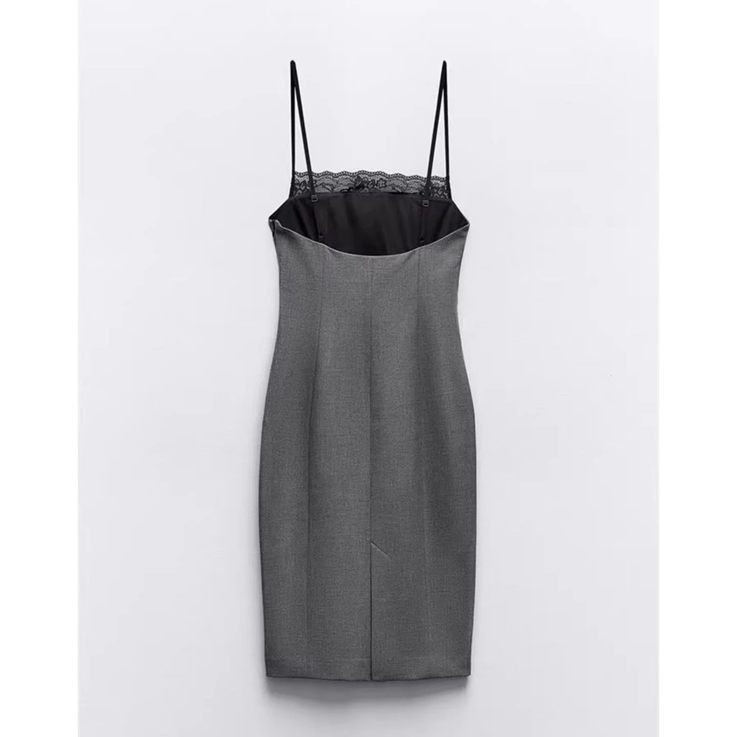 여름 신상 여성 디자인 감각 레이스 디테일 스트라이프 스트랩 드 하이웨이스트 폴리에스터 섬유 100% 출퇴근 슬레 미디 드