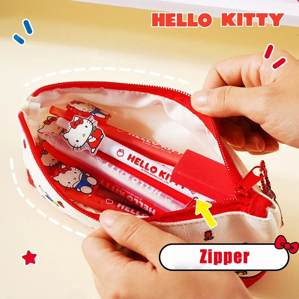 Echte Sanrio Canvas Ritszakje Pack Hello Kitty Cartoon Make-up Tas Etui voor Cosmetica Briefpapier Meisjes Geschenken
