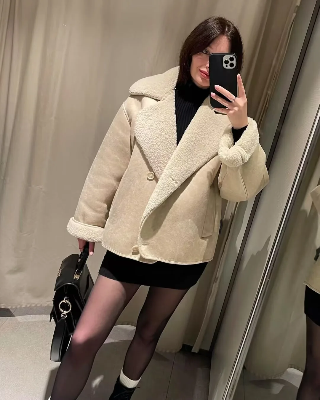 

Lamb Wool Coat Leather Jackets Double Sided Fur One Jacket Cotton Clothes Women's Warm Loose Thick Lapel Fashion Casual Overcoat