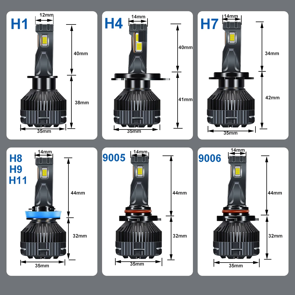 YHKOMS-bombilla LED para faro delantero de coche, lámpara de luz automática 9005 K, 12V, H4, Canbus, H7, H1, H8, H9, H11, 9006, 9012, HB3, HB4, 100,