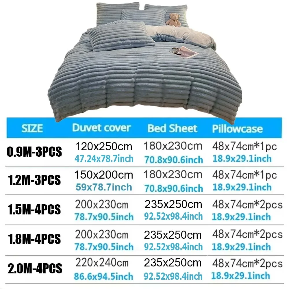 3/4PCS Faux Rabbit Fleece Thicken Warm Quilt Cover Winter Plush Bed Duvet Cover for Single Double Queen King Bed Funda Edredón