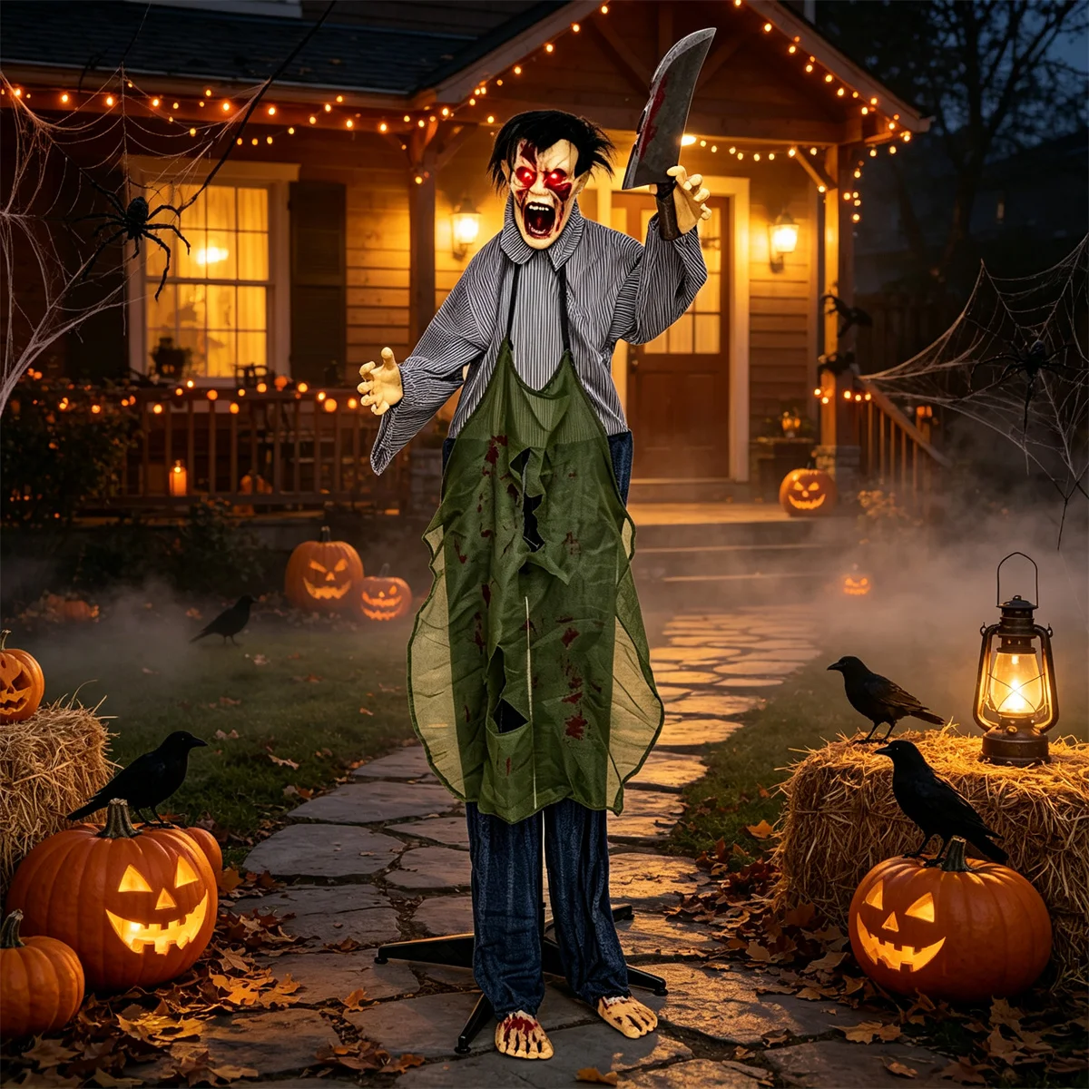 Crawling Zombie Halloween Decoration, Voice & Clap Activated Animated Groundbreak Zombie Prop with Glowing Eyes, Scary Sound Effect for Yard Lawn Porch Indoor Outdoor Decor